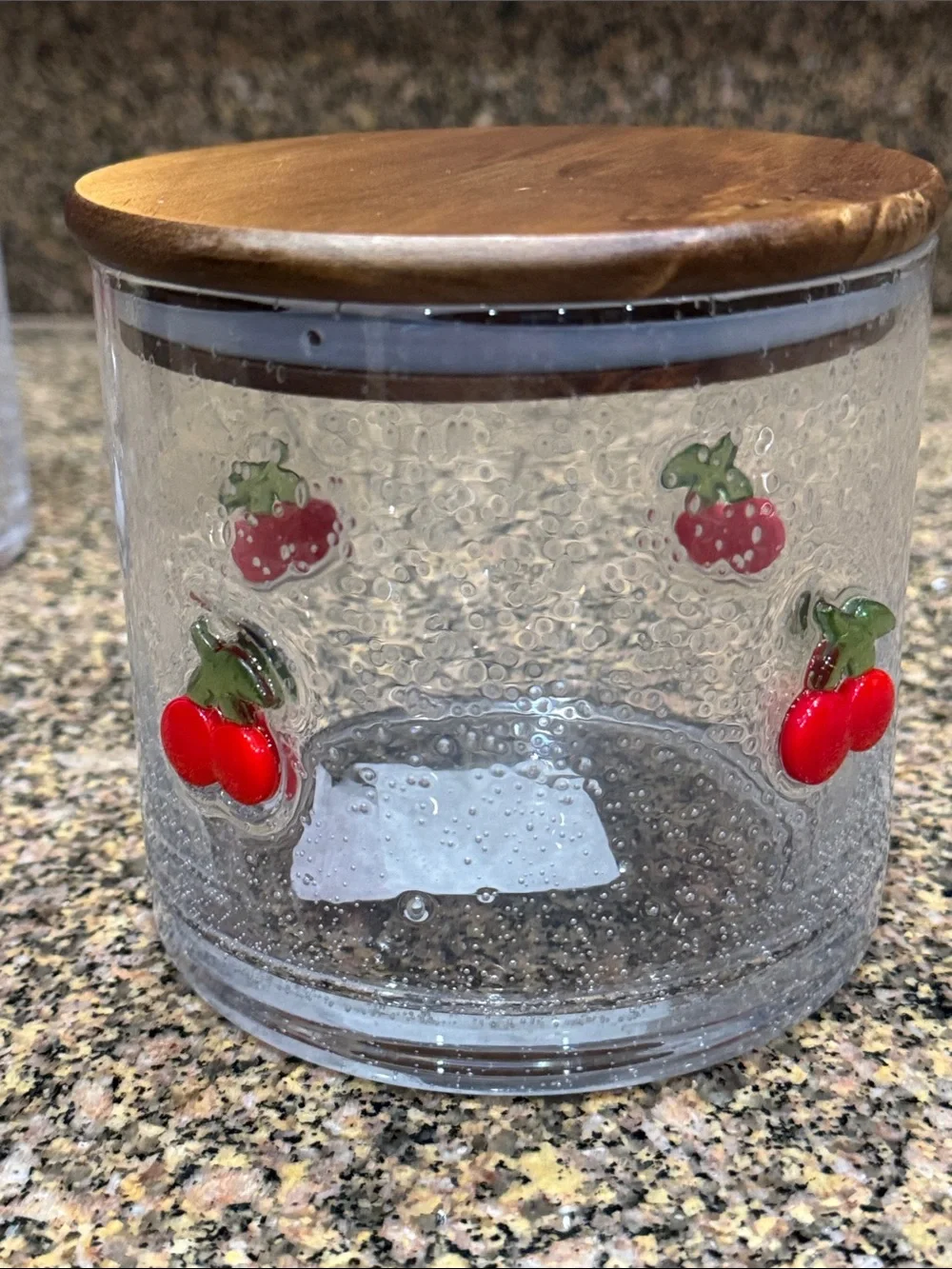 2 Cherry Canister Set & Wooden Lids with Glass